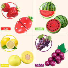 Colorful WHOHOLL wooden fruits for imaginative pretend dining.