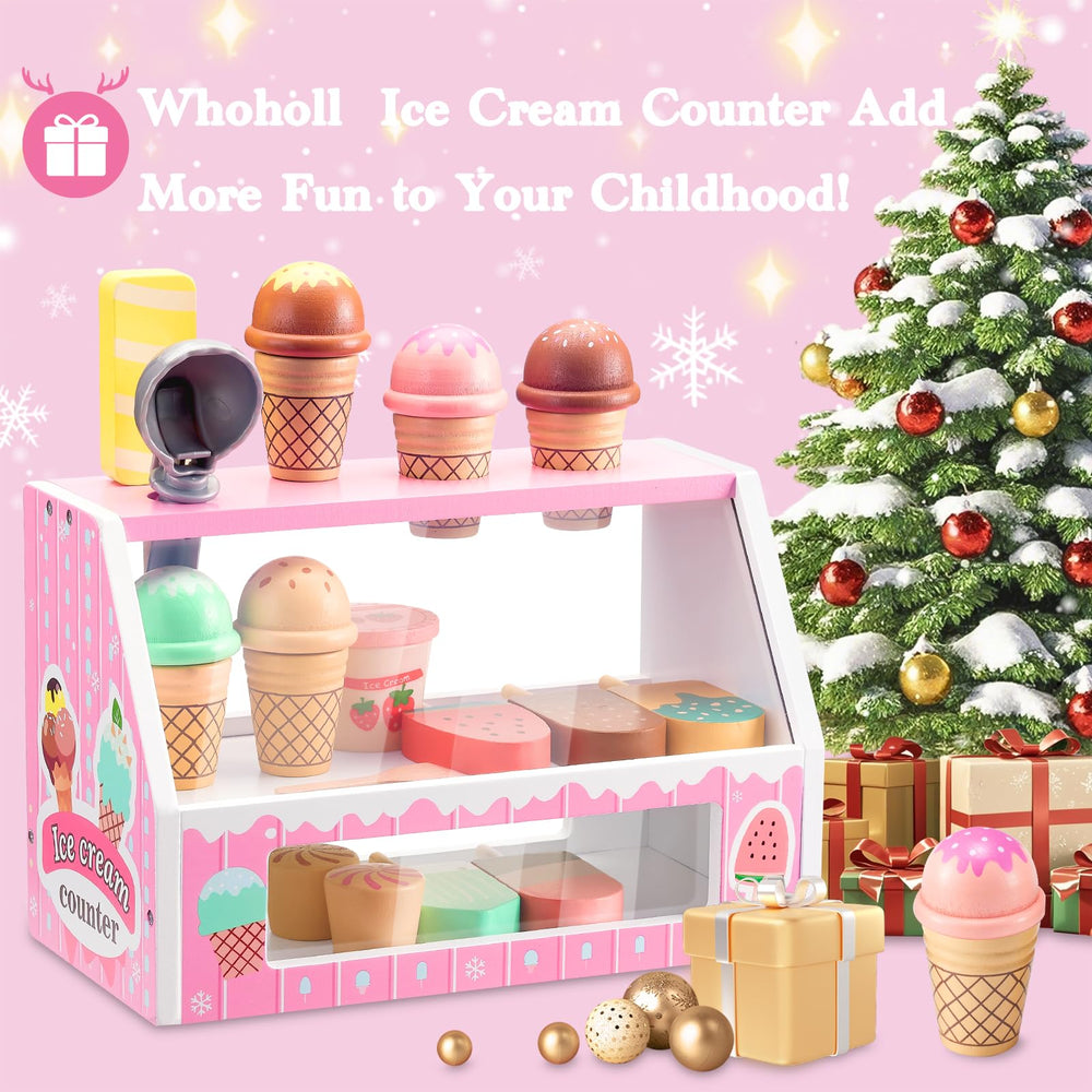 WHOHOLL wooden ice cream bars invite tactile scooping and colorful sensory exploration.