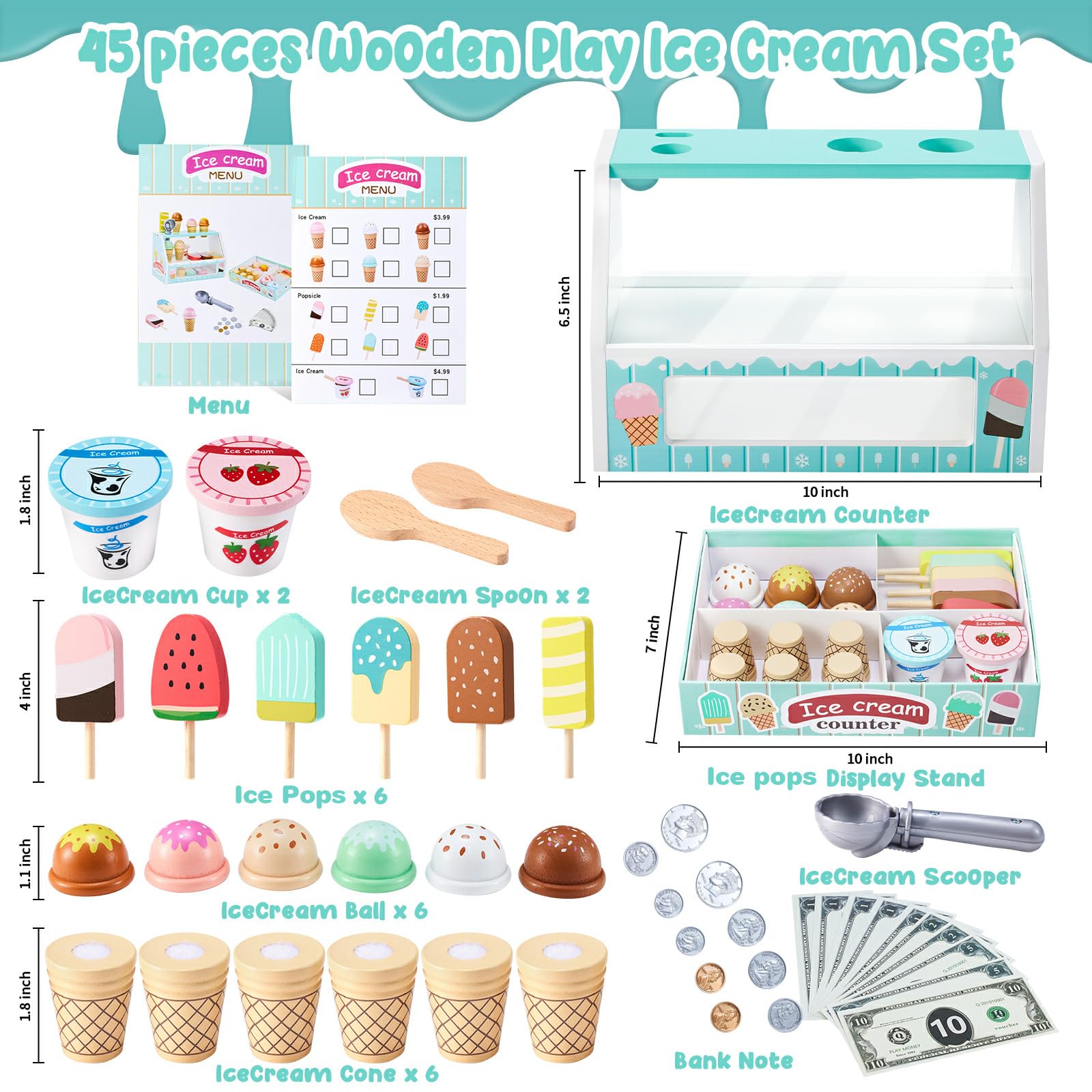 WHOHOLL wooden ice cream cones support fine motor skills during pretend meals