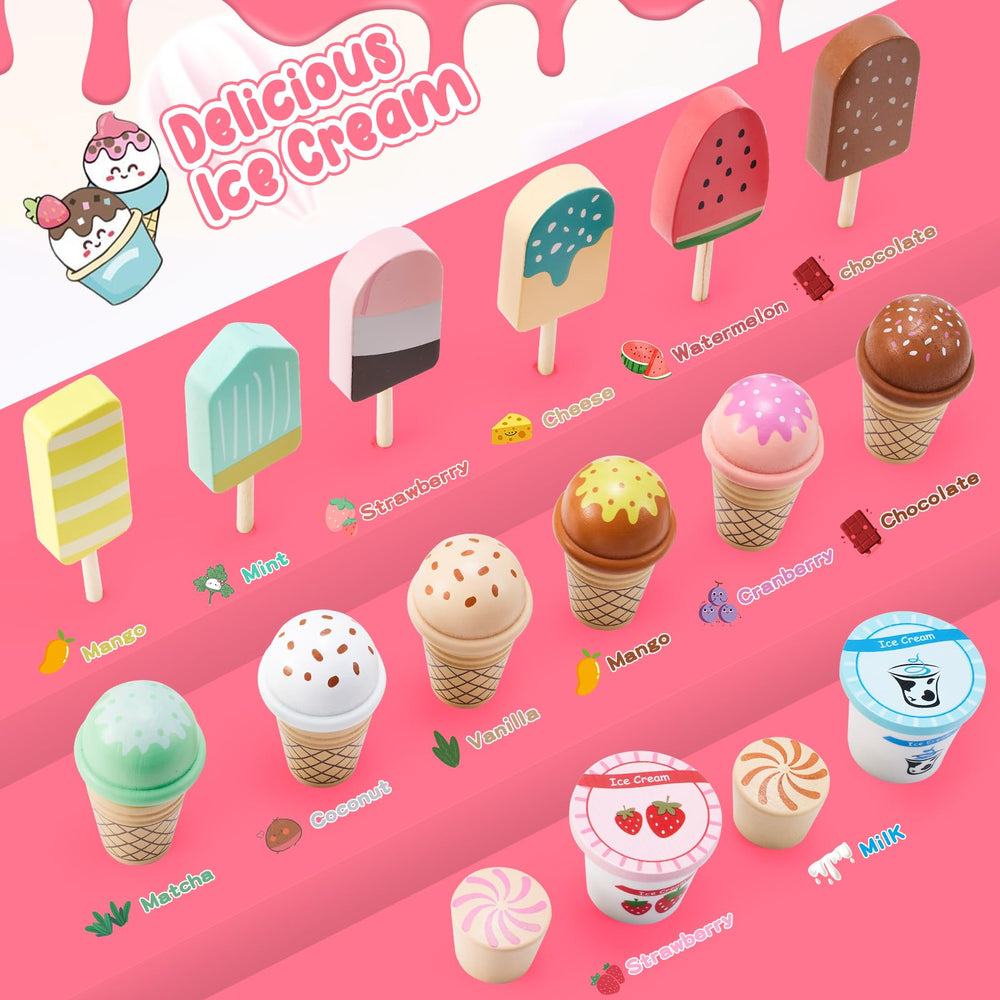WHOHOLL wooden ice cream scoops help precise portioning during play.