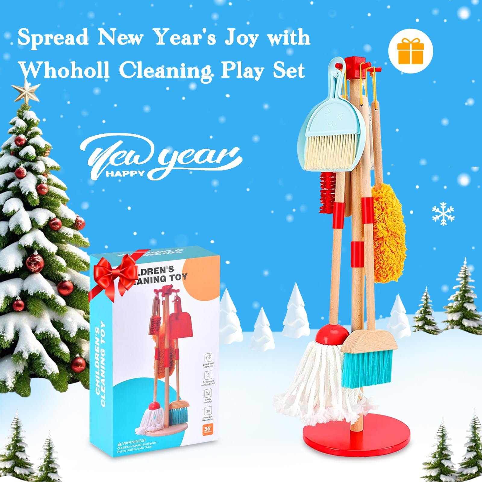 WHOHOLL wooden mop for toddlers promotes independent cleaning tasks