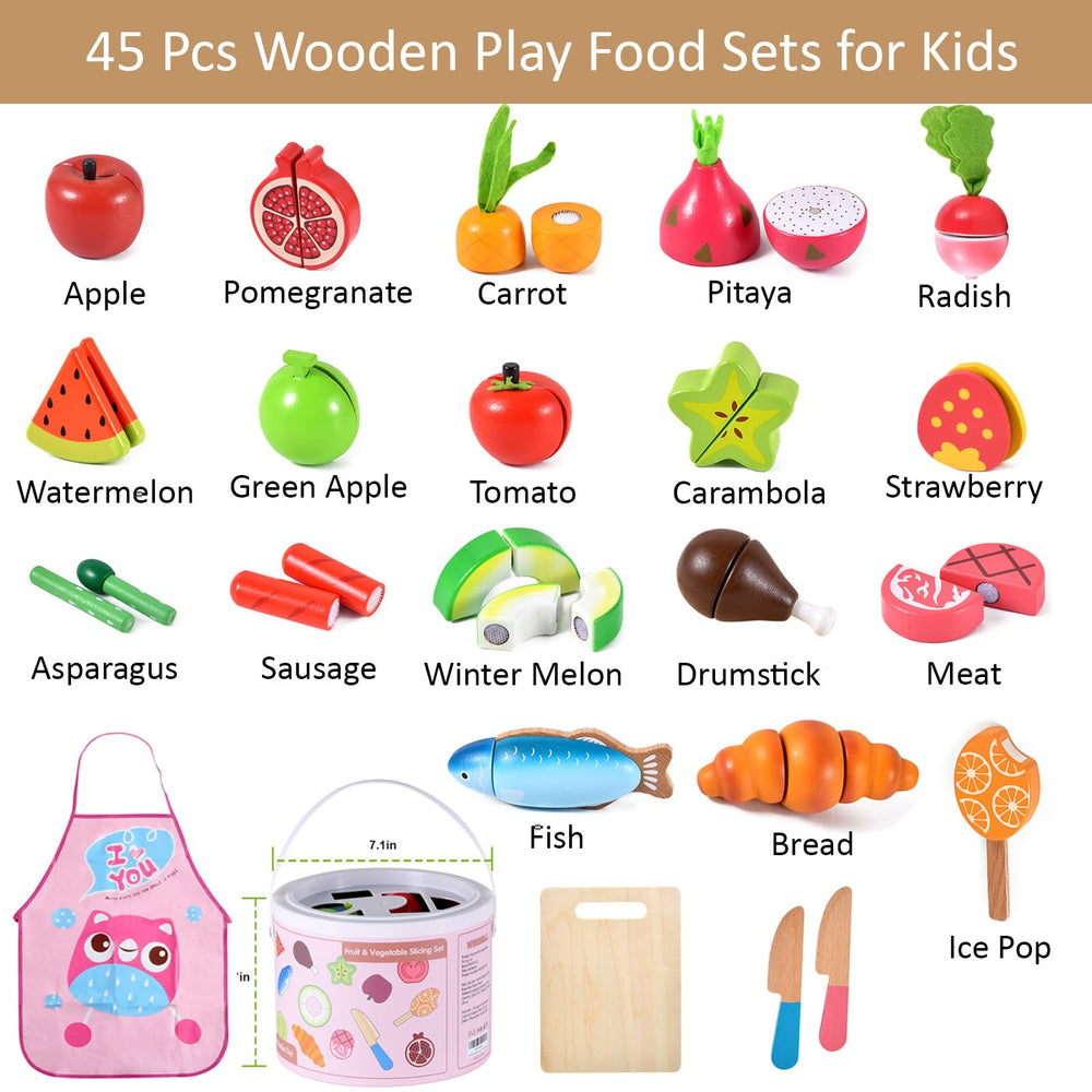 Whoholl wooden knives and cutting board for safe pretend cutting.