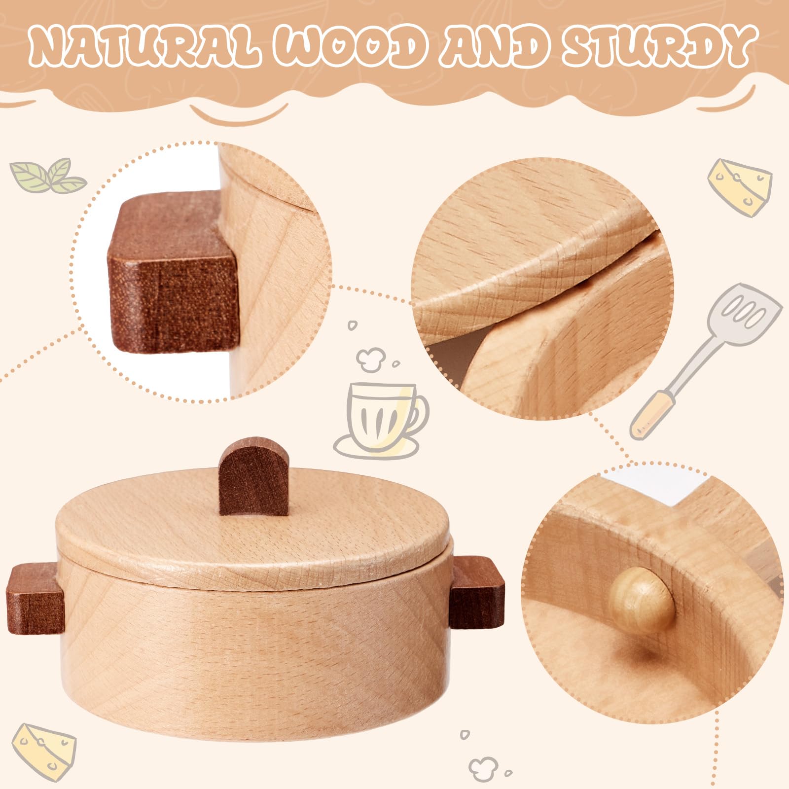 WHOHOLL wooden salt and pepper shakers deliver gentle shaking sound during play.