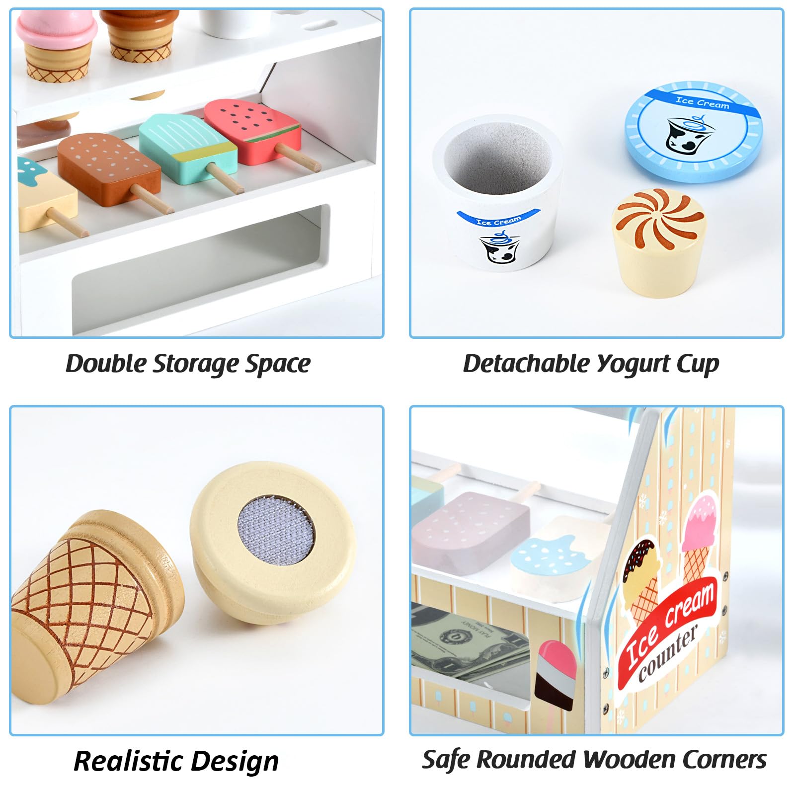 WHOHOLL wooden spoons and cones aid grip and pretend tasting.