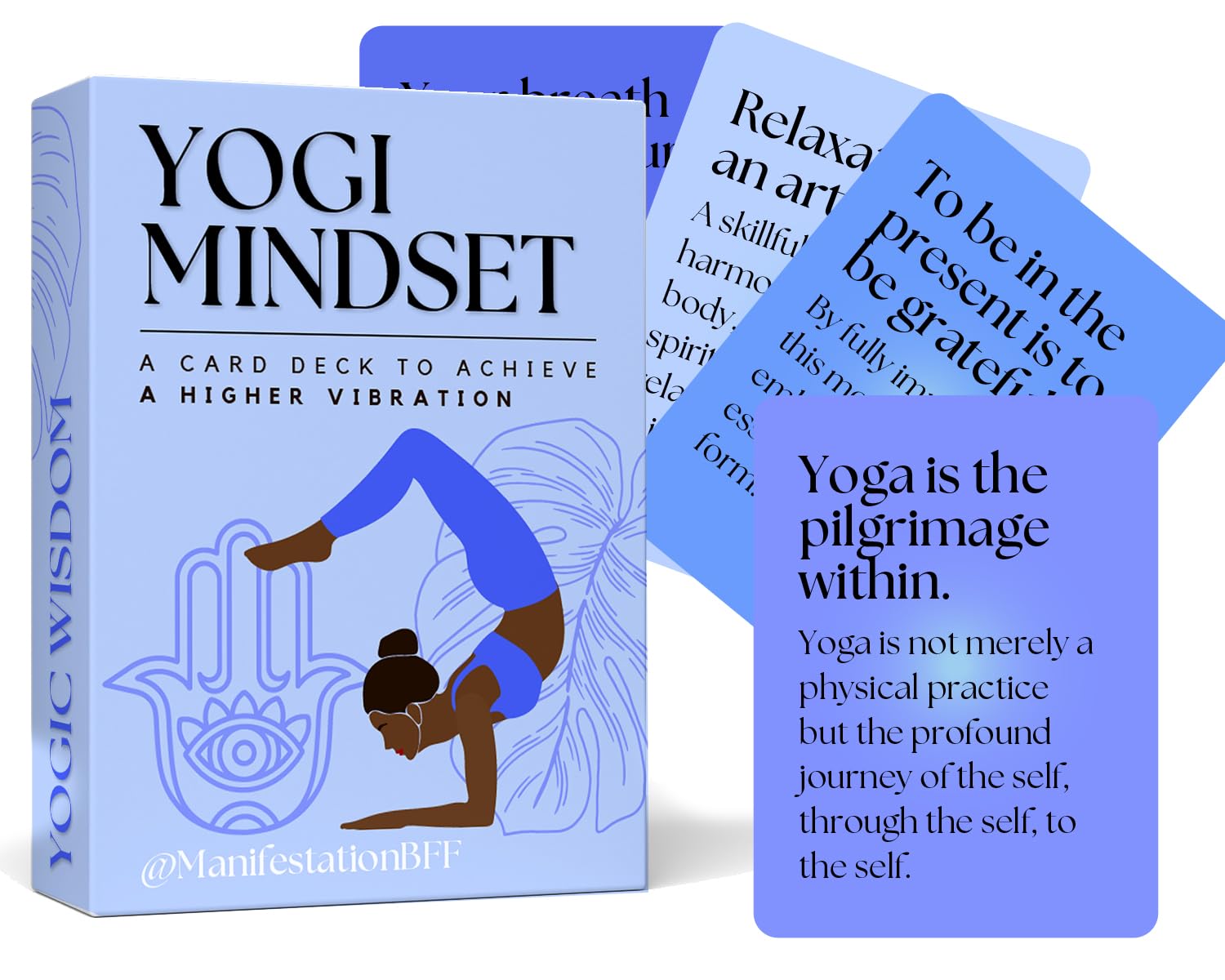 Whole Works affirmation cards featuring 50 yogi mindset prompts for daily mindfulness.