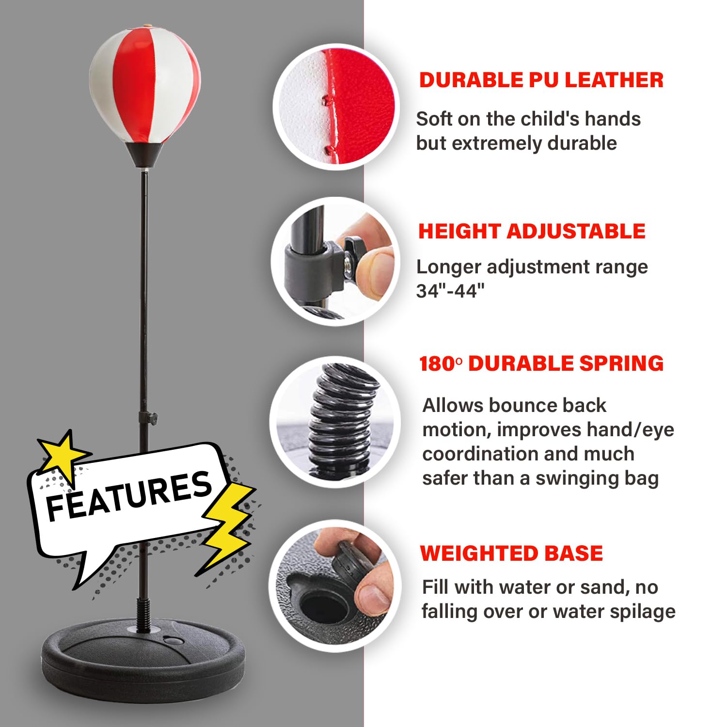 Whoobli adjustable-height stand from 34 to 44 inches grows with kids.