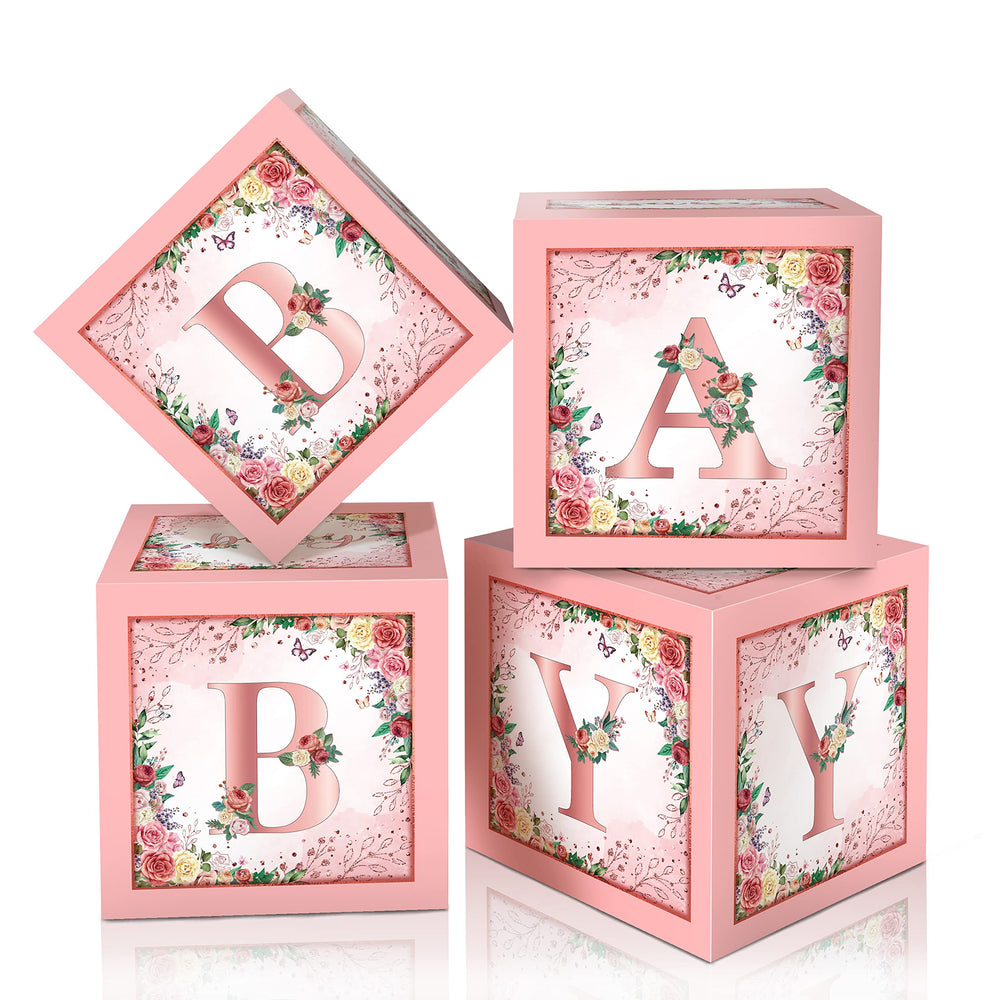 WHYMEO floral baby shower box pink centerpiece adds soft elegance.
