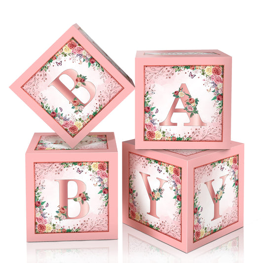 WHYMEO floral baby shower box pink centerpiece adds soft elegance.