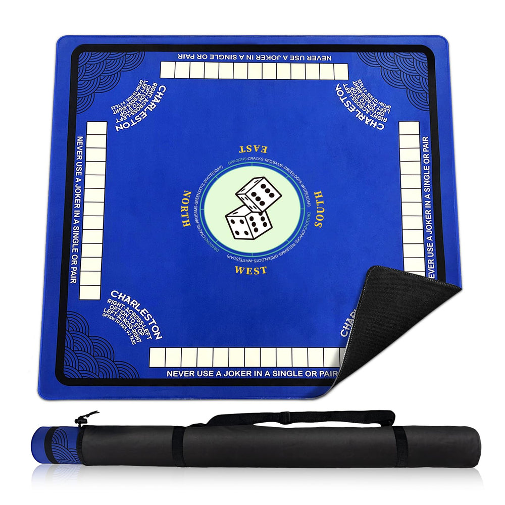 Wibeelee Mahjong Mat anti-slip blue top view keeps tiles steady during play.