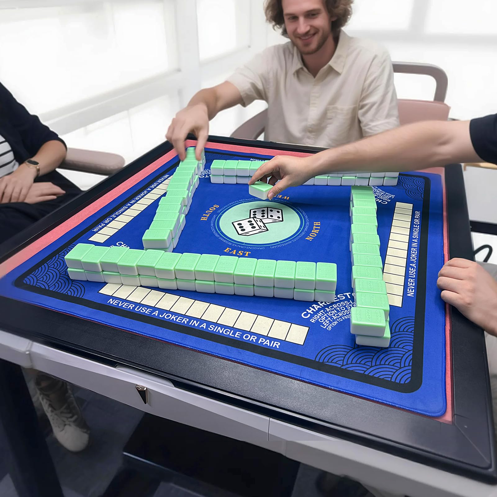 Wibeelee Mahjong Mat stored with carrying bag for transport.