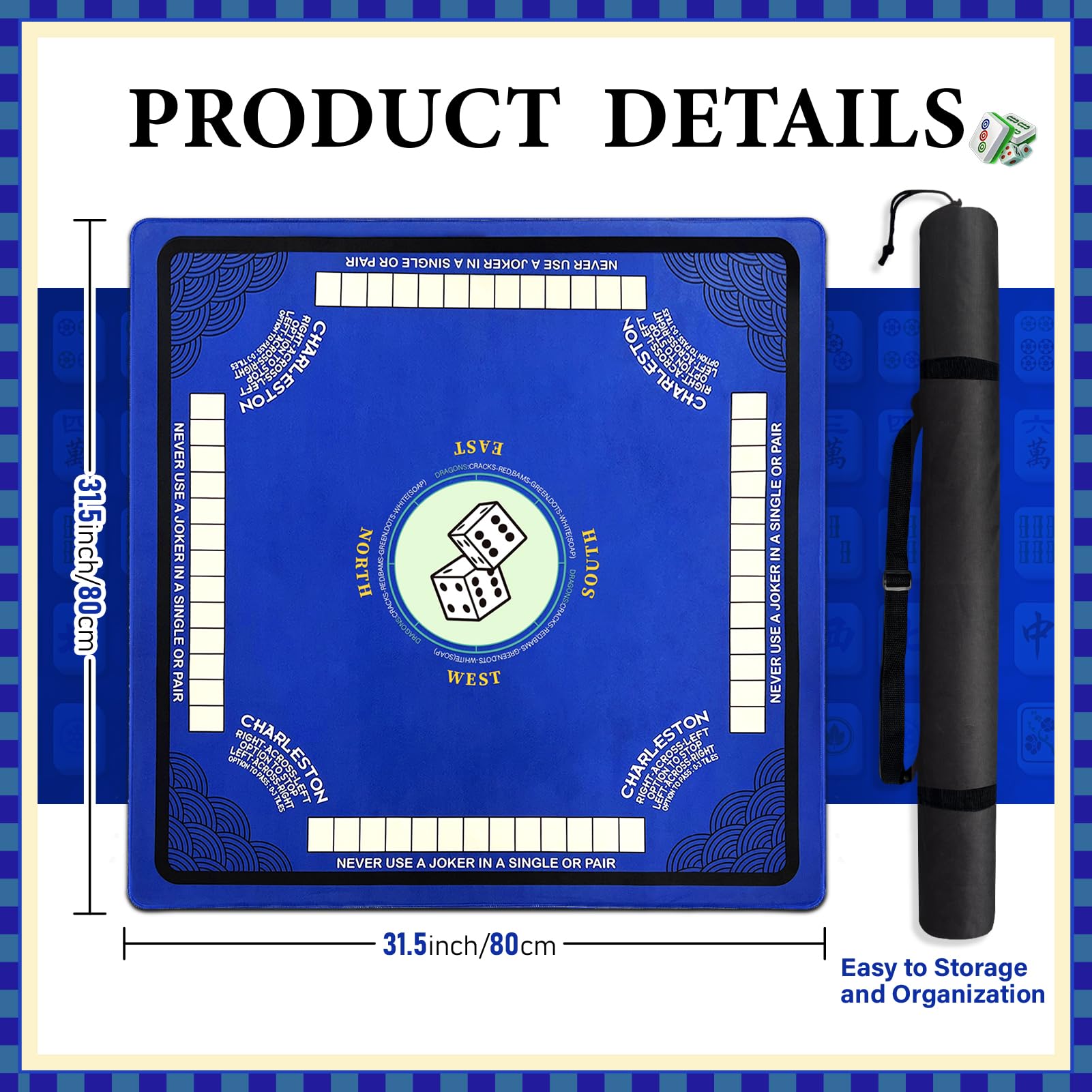 Wibeelee Mahjong Mat with storage bag for easy setup and tidy table.