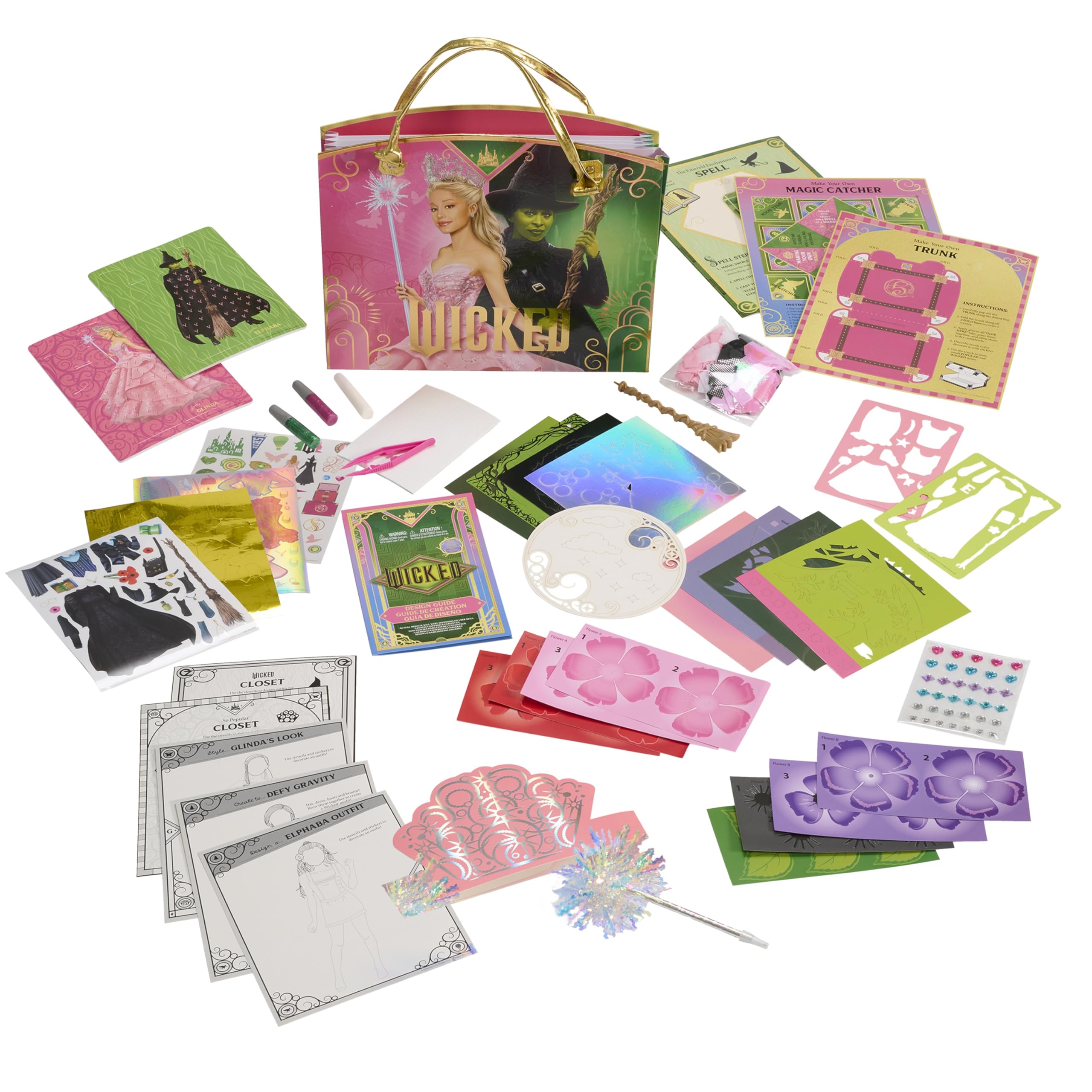 Wicked Universal Activity Tote sticker sheets and glitter for sparkly outfits.