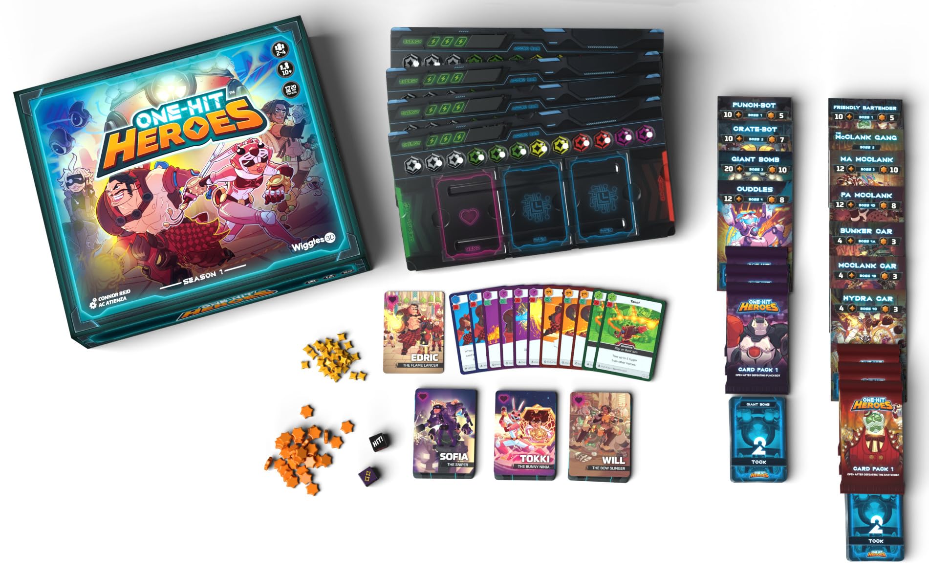 Wiggles 3D damage tokens track turns and outcomes during battles.