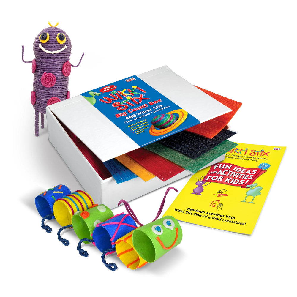 Wikki Stix big count box exterior highlights storage-friendly design and display options.
