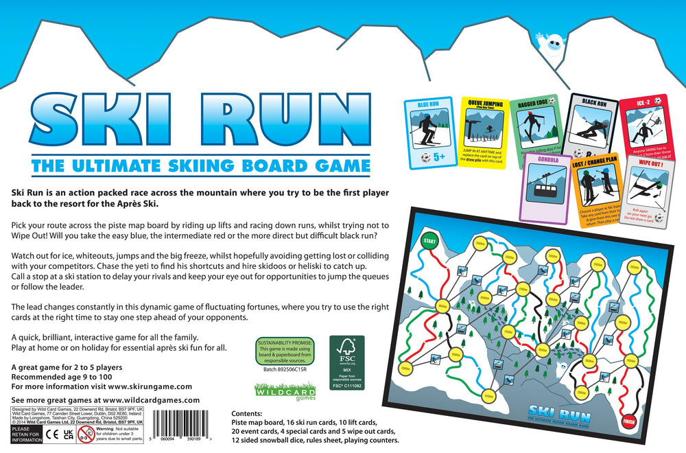 Wild Card Games SKI Run piste map board showing routes for play