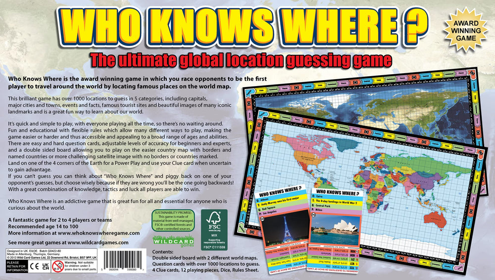 Wild Card Games Who Knows Where? question cards with geography challenges