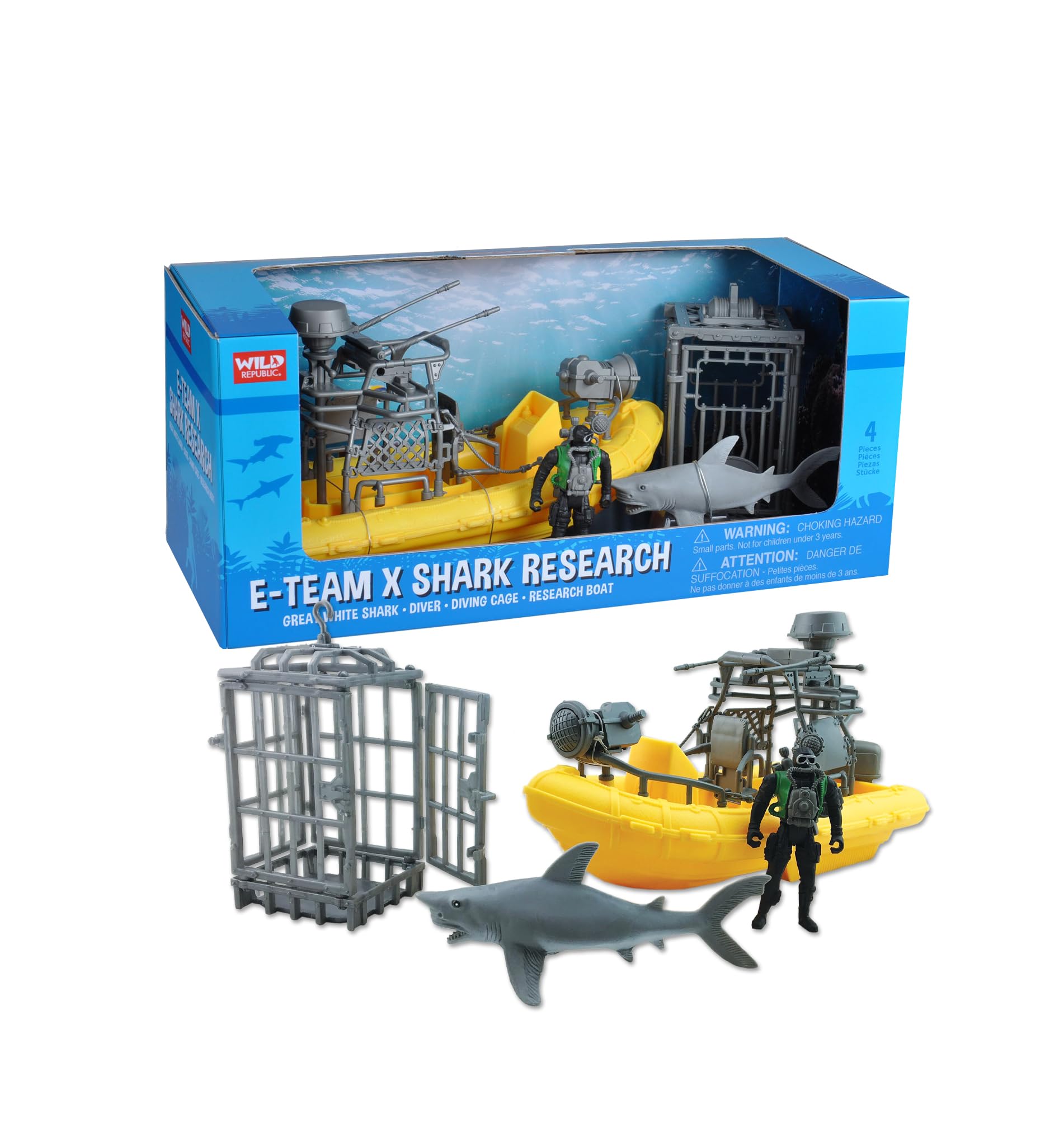 Wild Republic E-Team X Shark Set research boat for imaginative ocean play