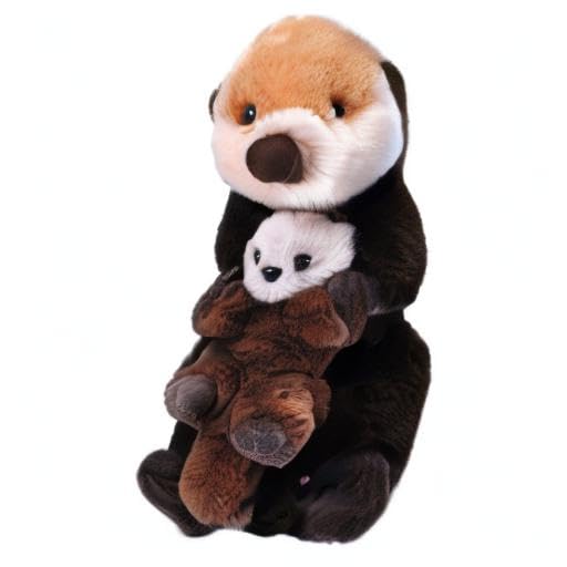 Close-up of Wild Republic sea otter mom and baby plush showing detachable feature and soft texture