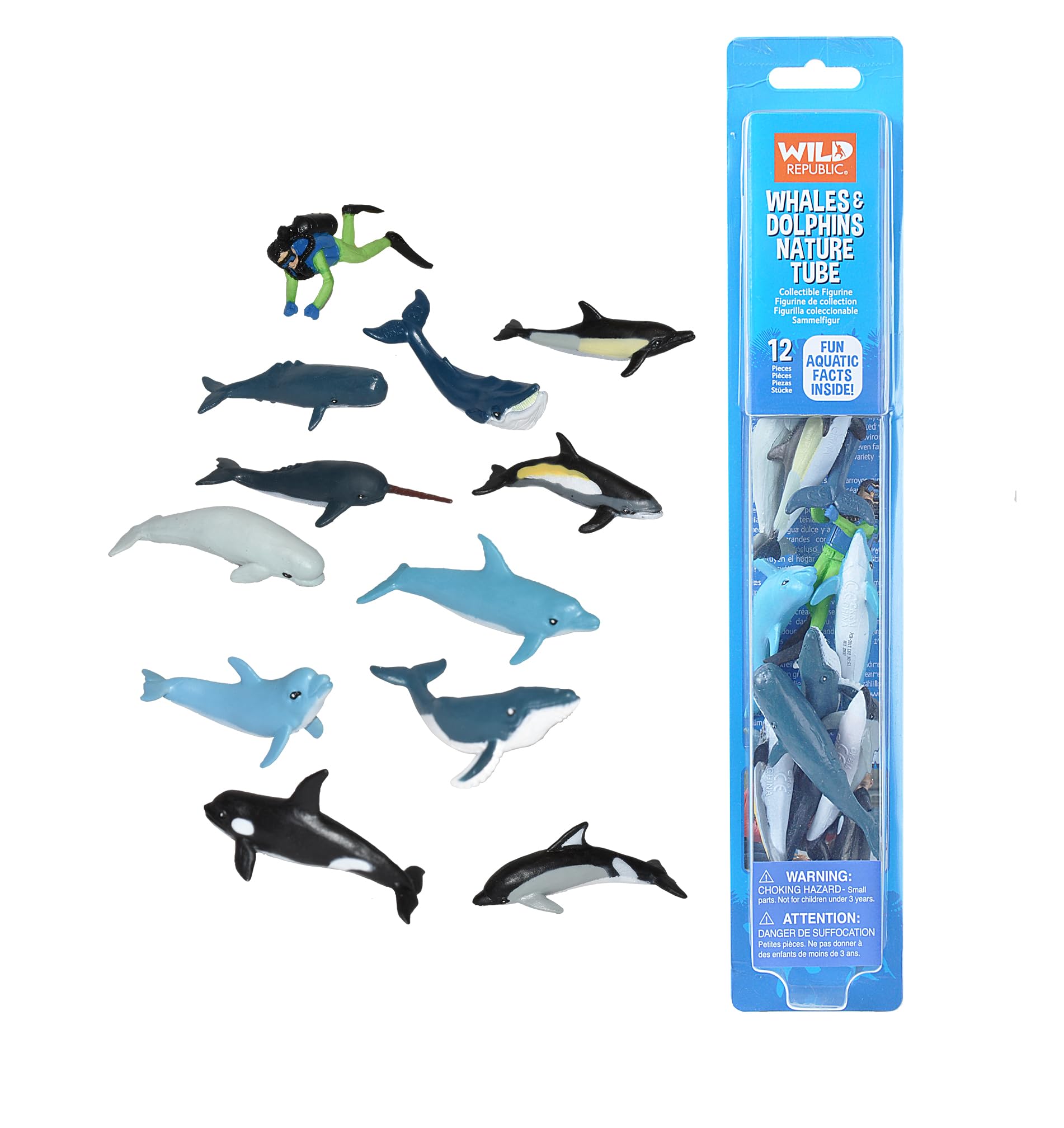 Wild Republic whales and dolphins tube figures for education and imaginative bath play.