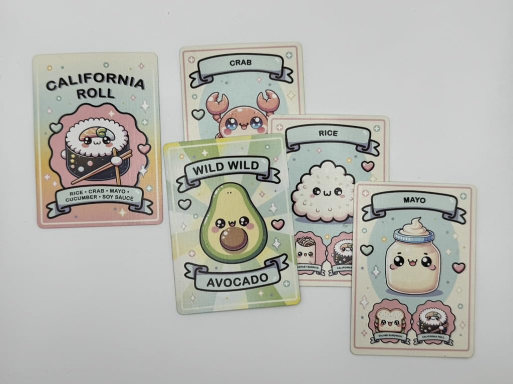 Wild Wild Avocado sushi and pasta dishes: colorful visuals enhance family imagination.