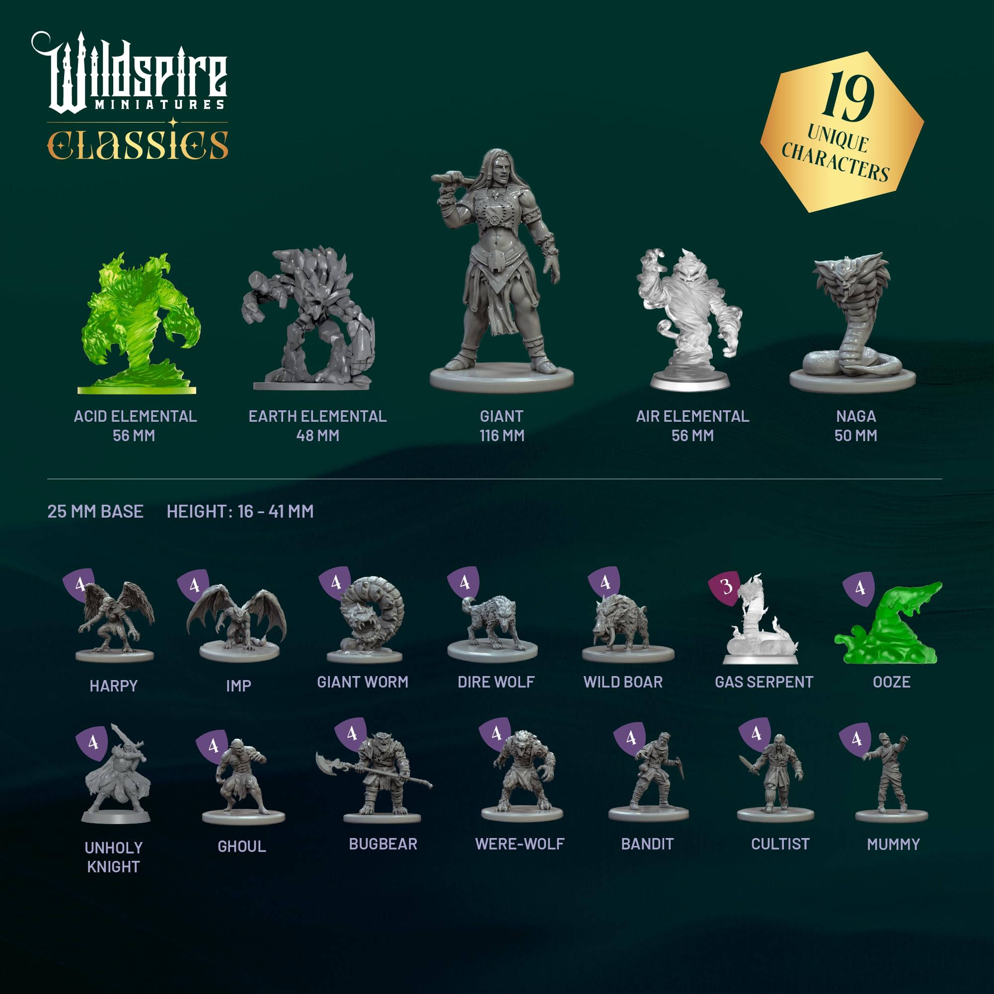 Wildspire 28mm DND miniatures unpainted ready for hobby painting and tabletop play.