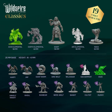 Wildspire 28mm DND miniatures unpainted ready for hobby painting and tabletop play.