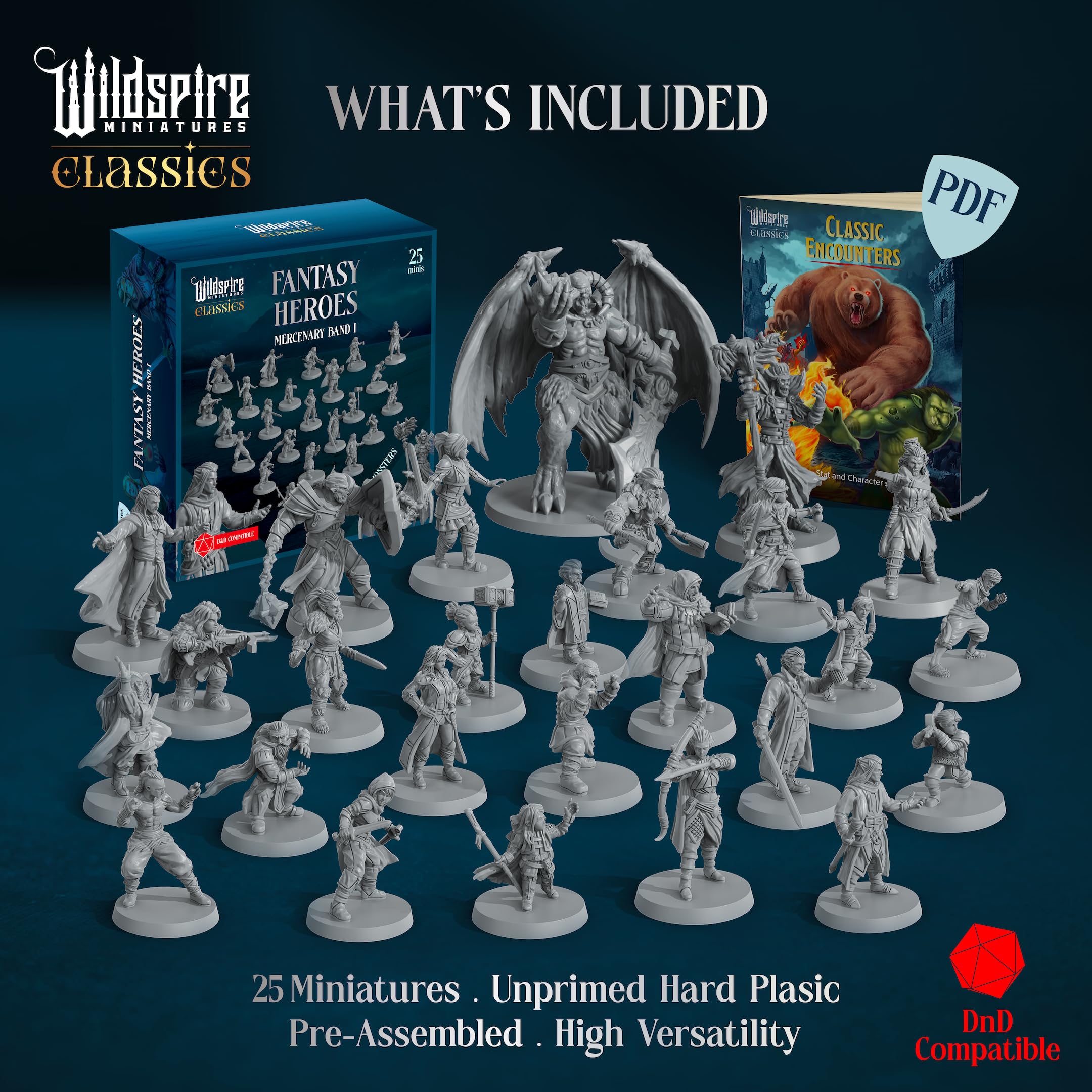 Wildspire 28mm paintable D&D minis promote hobby painting and quick tabletop setup.