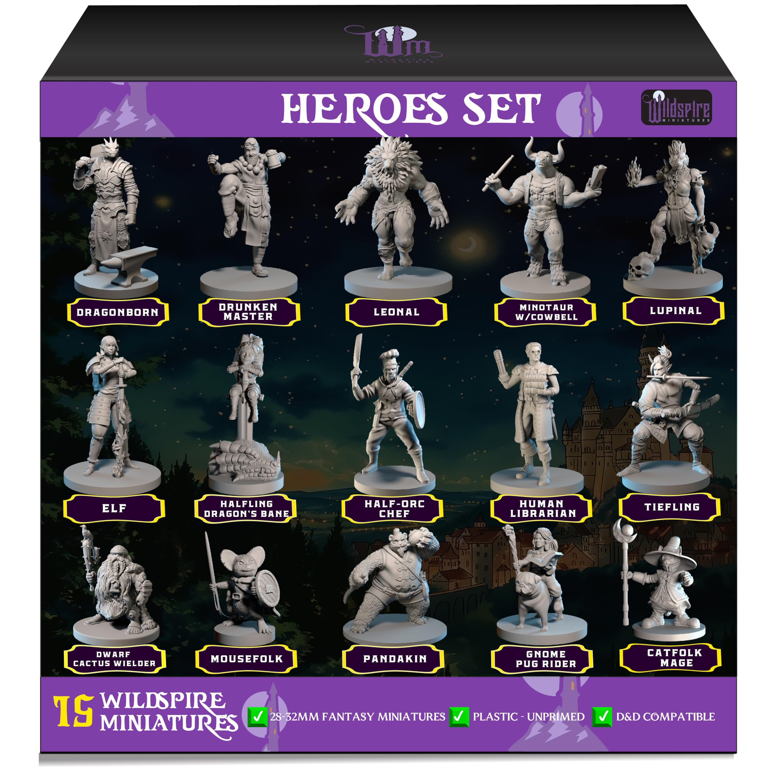 Wildspire hero miniatures bundle in dynamic poses for ready-to-play D&D sessions.