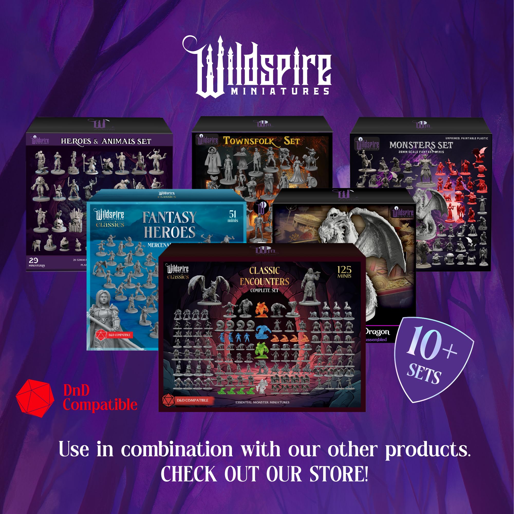 Wildspire bulk D&D miniatures pack with varied heroes and NPCs.