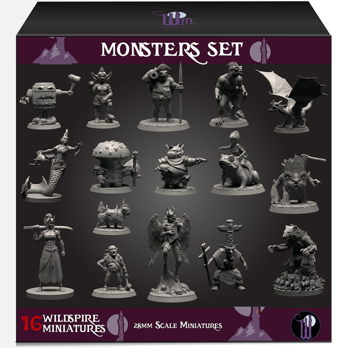 Wildspire Monsters Pack 28mm miniatures for D&D battles and quick setup.