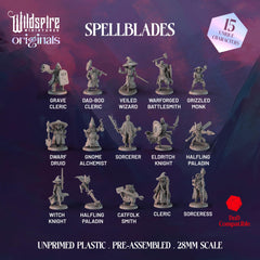 Wildspire Spellblades unpainted 28–32mm minis, perfect for color customization.