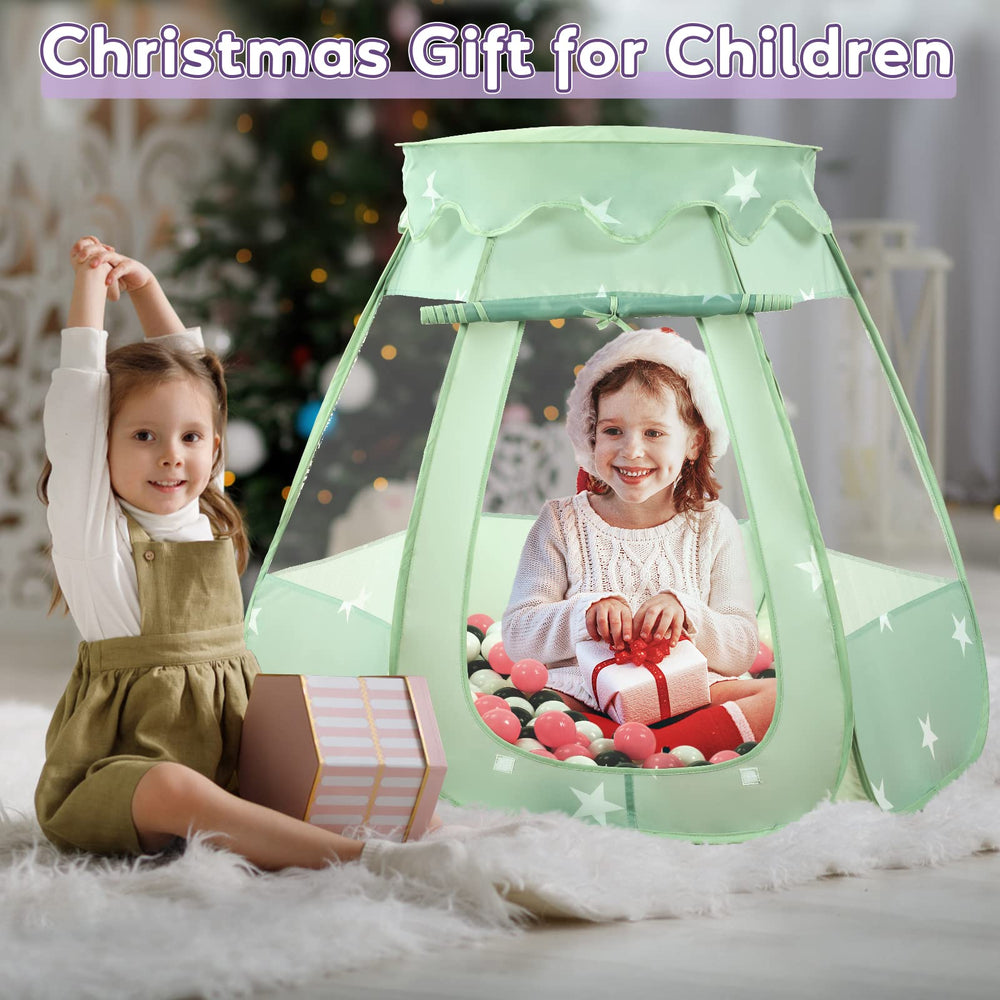 Wilhunter ball pit tent pink white gray princess design inspires imaginative play.