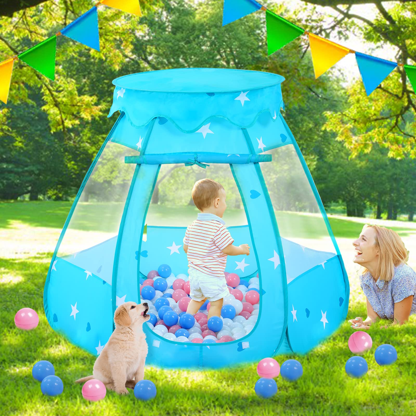 Wilhunter ball pit tent with carry bag showing easy portability for travel and outdoor fun