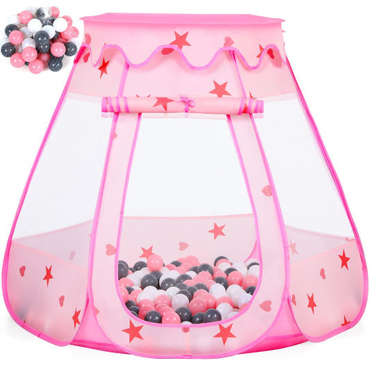 Wilhunter pop-up ball pit tent in pink for quick indoor play sessions.