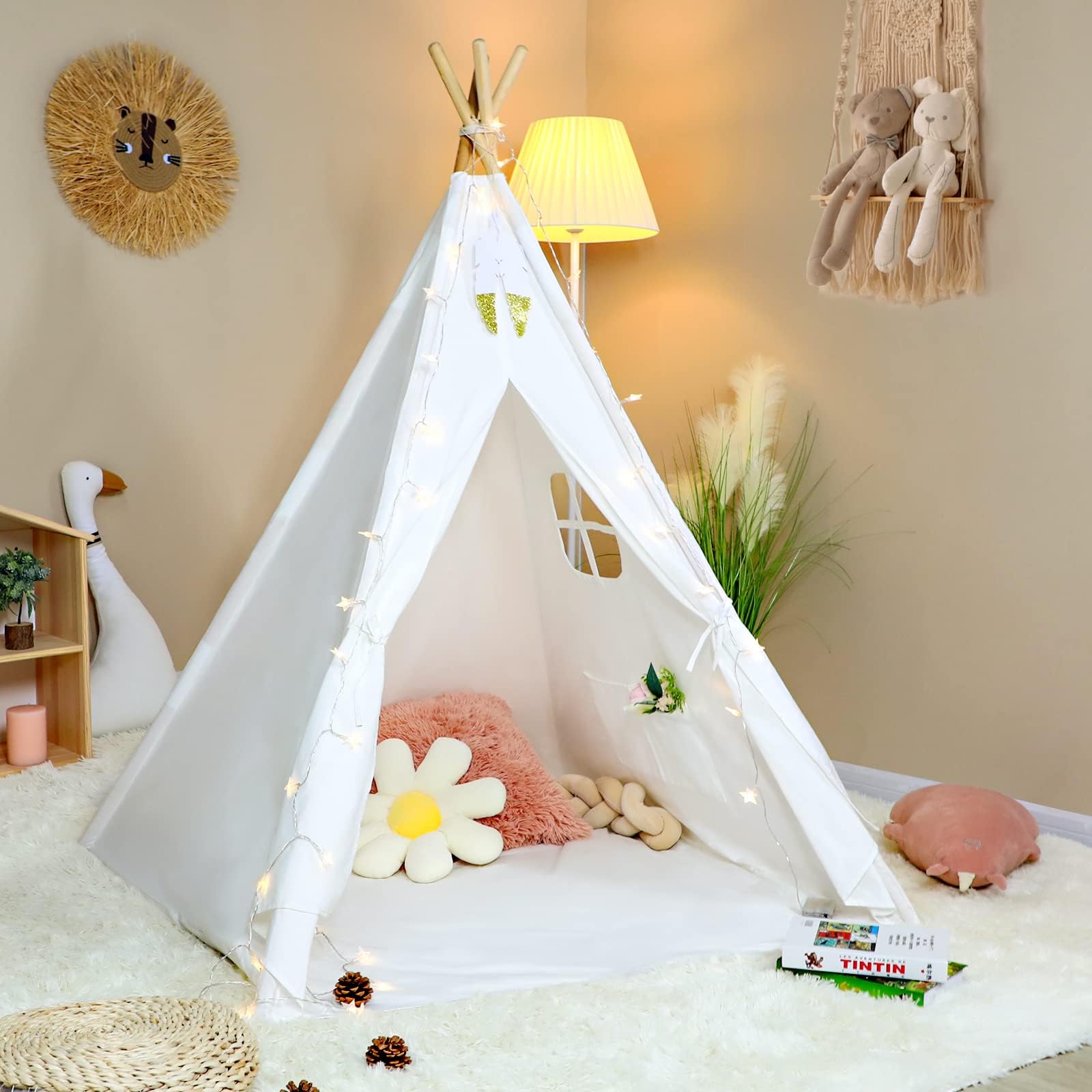 Wilhunter teepee tent indoor playhouse creates a private reading nook.