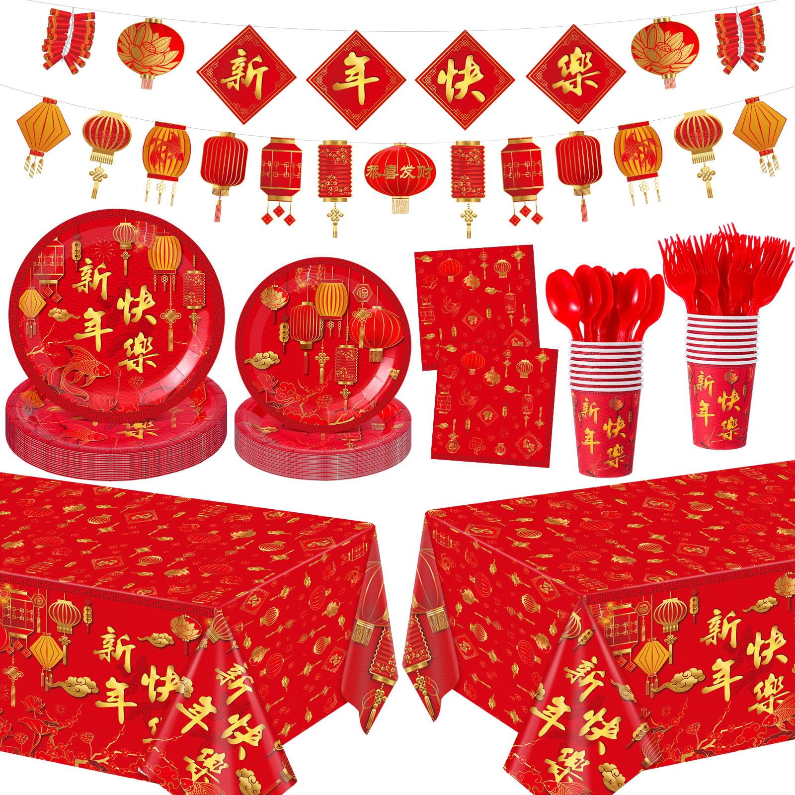 Willinglong 171 Pcs kit banner displays festive Lunar New Year decor for quick setup