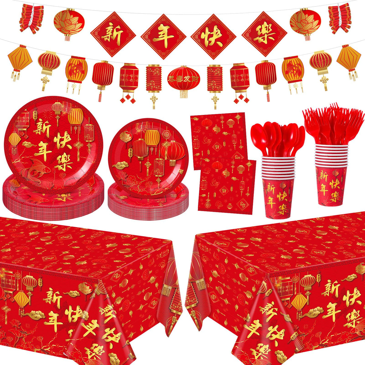 Willinglong 171 Pcs kit banner displays festive Lunar New Year decor for quick setup
