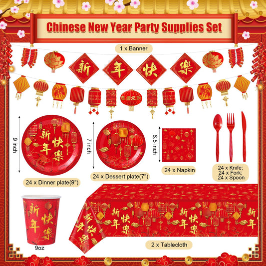 Willinglong 171 Pcs kit 9-inch plates showcase red-gold motif for elegant table presentation