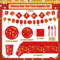 Willinglong 171 Pcs kit 9-inch plates showcase red-gold motif for elegant table presentation