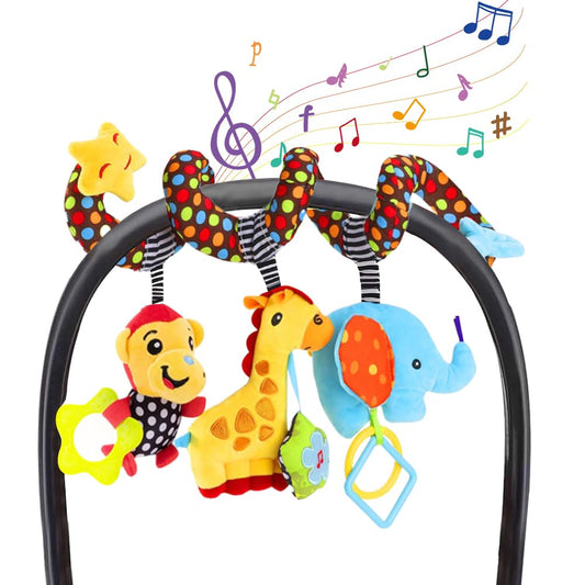 Willway monkey teether car-seat toy supports soothing tactile play during car trips.