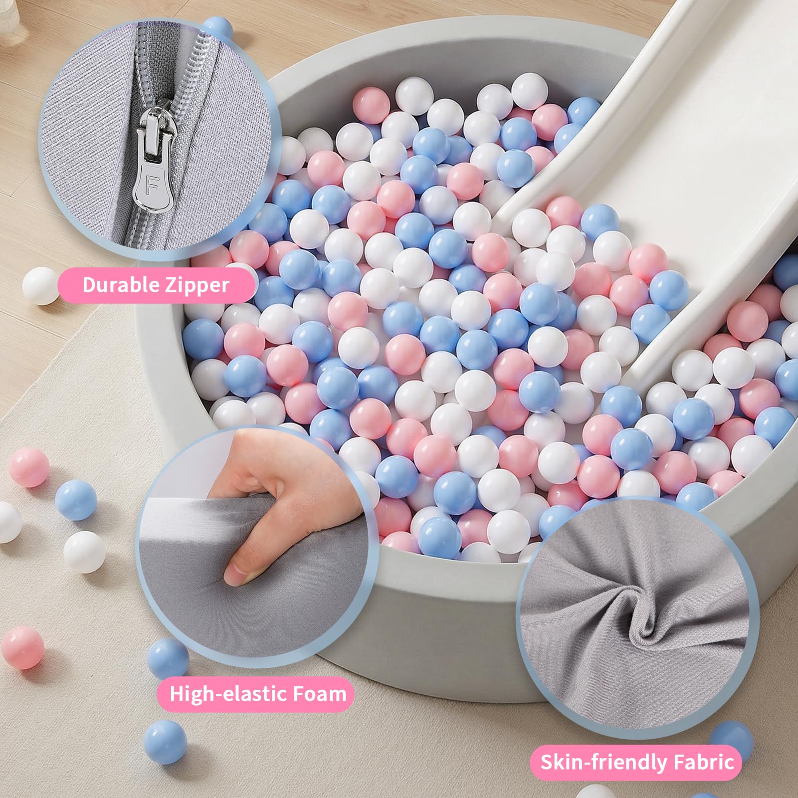 Removable, washable cover on Wilwolfer ball pit for easy cleaning