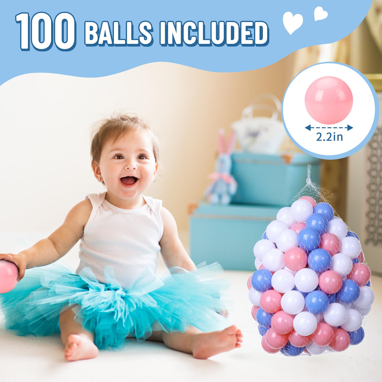Wilwolfer foam ball pit with 100 balls included for instant play