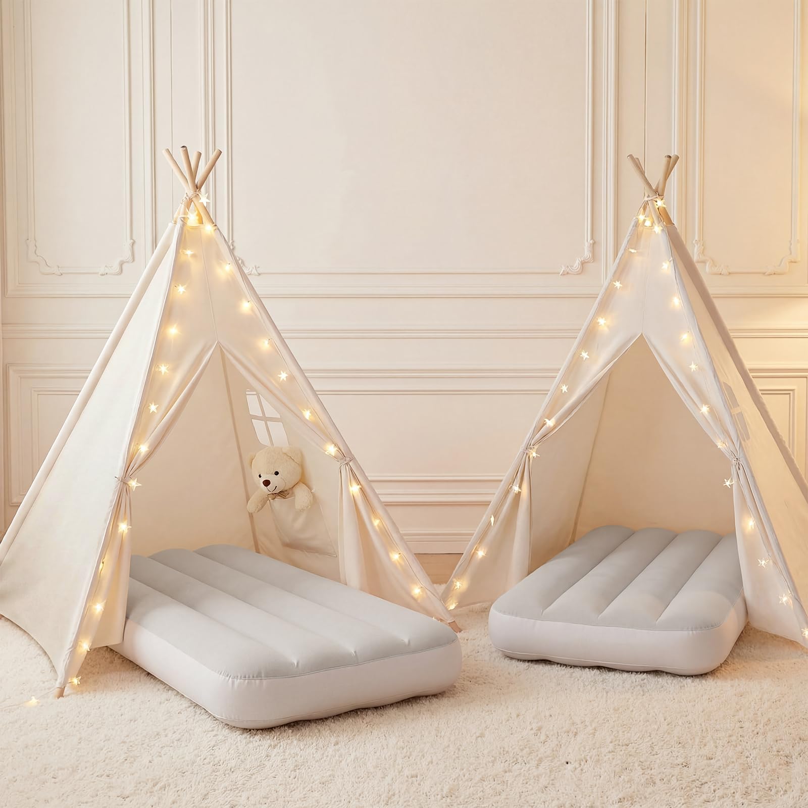 Wilwolfer tepee tent with inflatable airbed creates a cozy, portable sleep space for kids