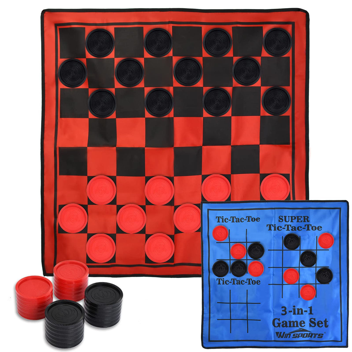 Win SPORTS 3in1 giant checkers set for family fun indoors or outdoors.