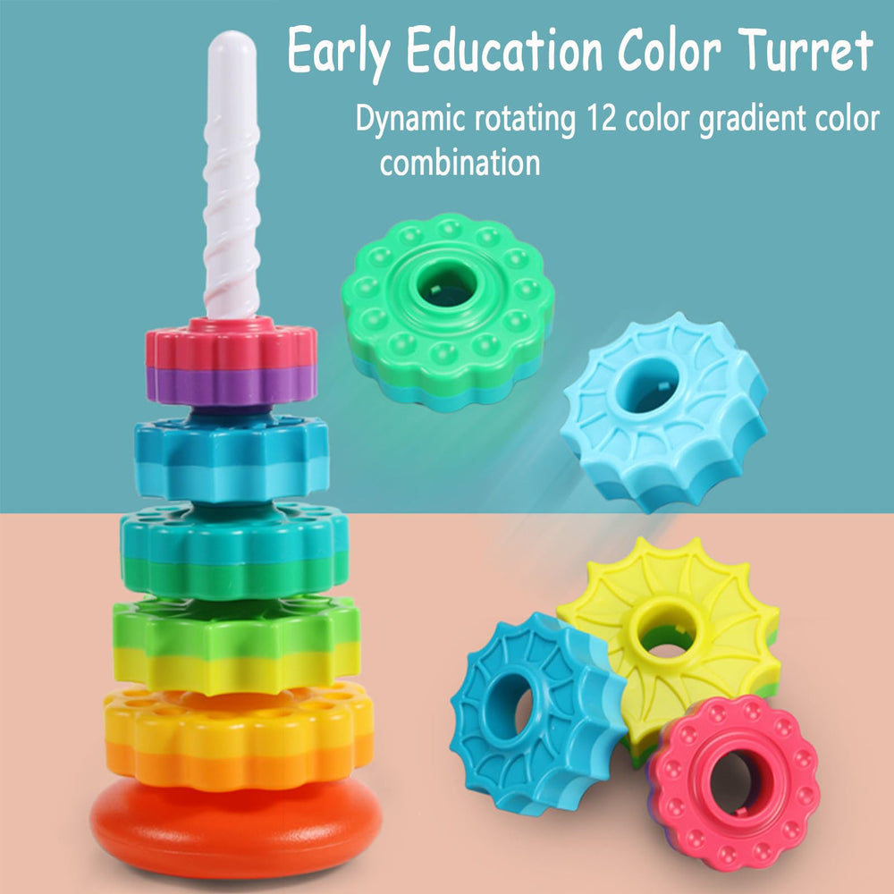 Winbar toddler hand-eye coordination grows through spinning and stacking activities.