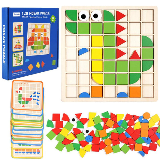 Winbar wooden puzzle 120-piece set on a sturdy grid board improves focus and fine motor skills