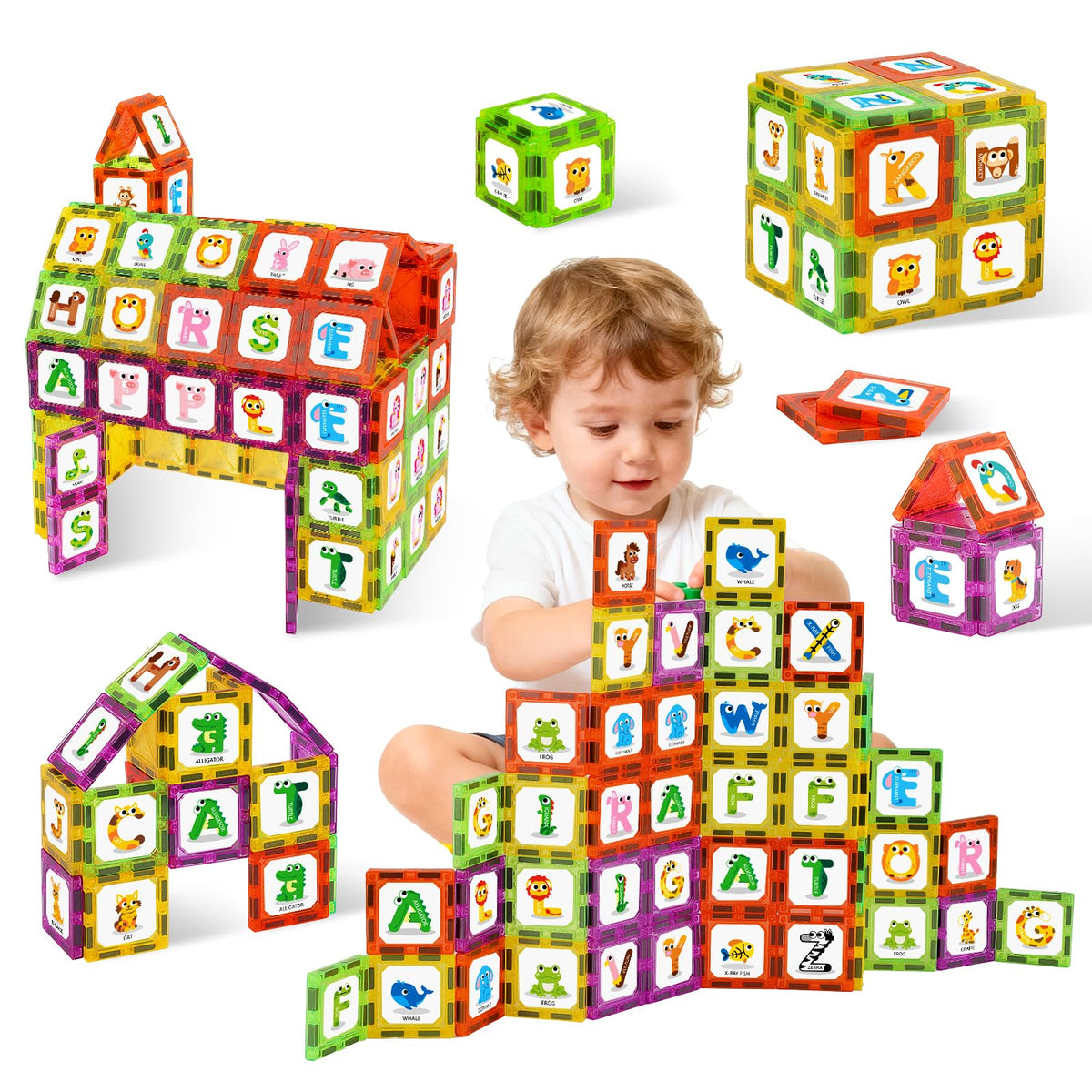 Windidi animal alphabet tiles front view with animal icons for early literacy play