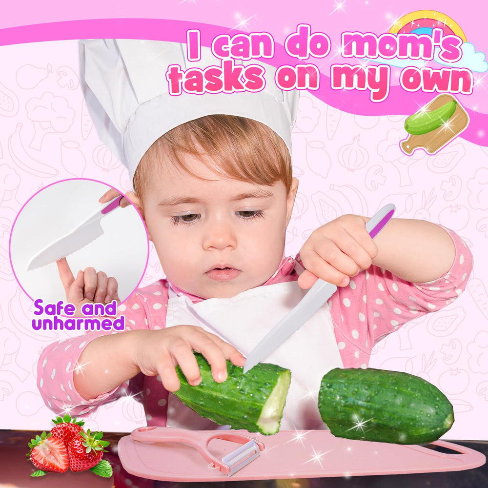 Windidi kids kitchen set safety serrated blades reduce risk during play.