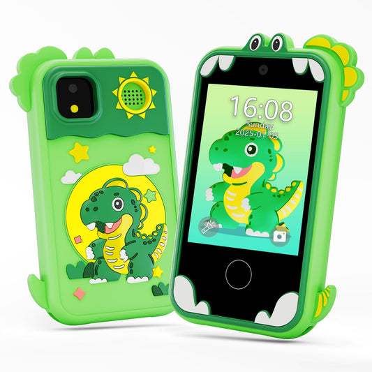 Windpaint Kids Phone Green front view, compact design for on-the-go learning.
