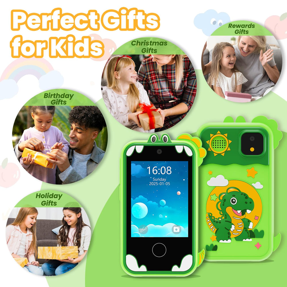 Windpaint Kids Phone Green silicone case adds shockproof protection.